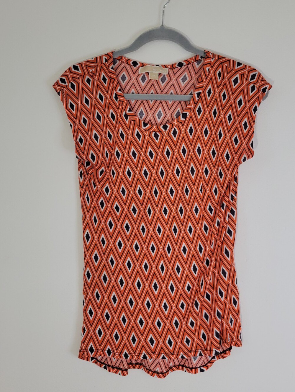 Michael Kors Orange Women Size XS Diamond Print Cap Sleeve Top